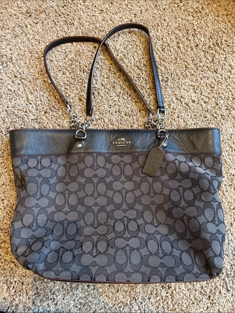 Coach Brown/Black Signature Canvas Tote